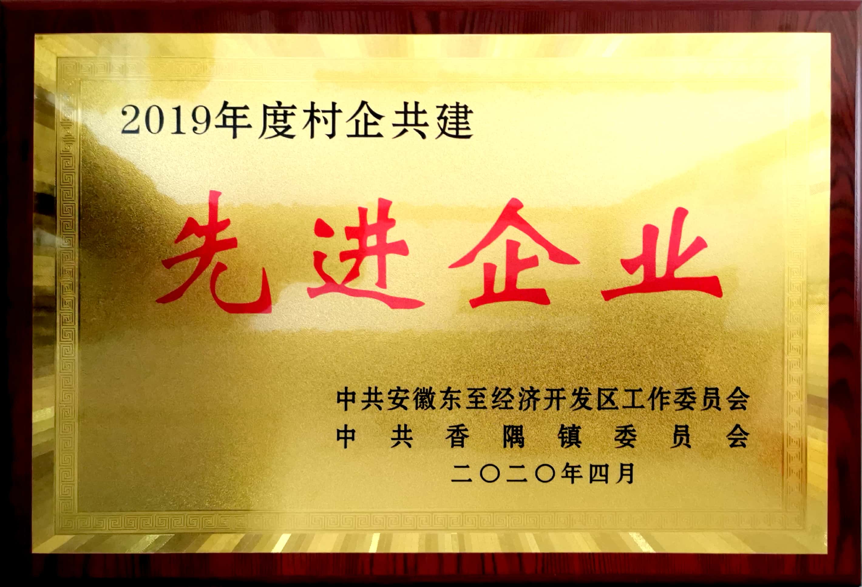 祝賀嘉智信諾榮獲東至經(jīng)濟(jì)開發(fā)區(qū)、香隅鎮(zhèn)委員會“2019年度村企共建先進(jìn)企業(yè)”